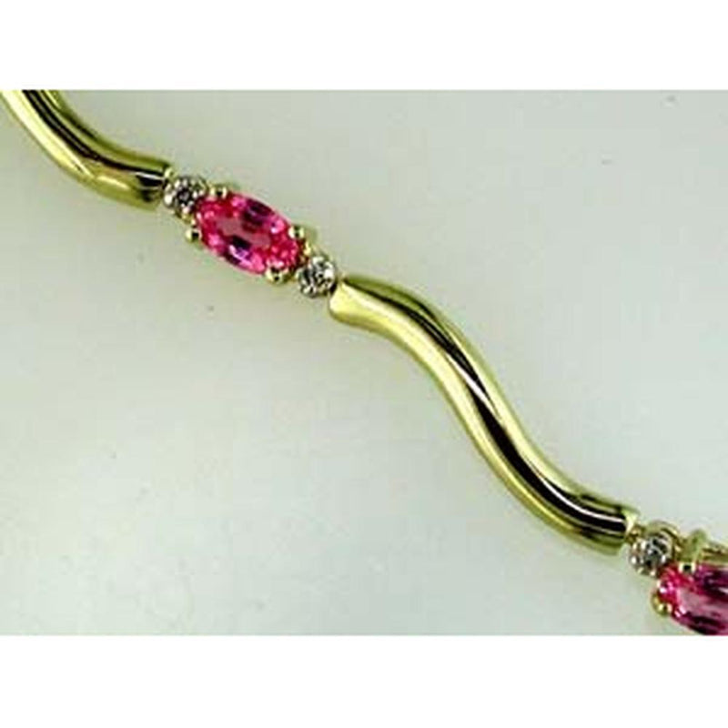 Royal 14K Yellow Gold Diamond & Pink Sapphire Oval Bracelet - 2.29 Carat Total Gem Weight