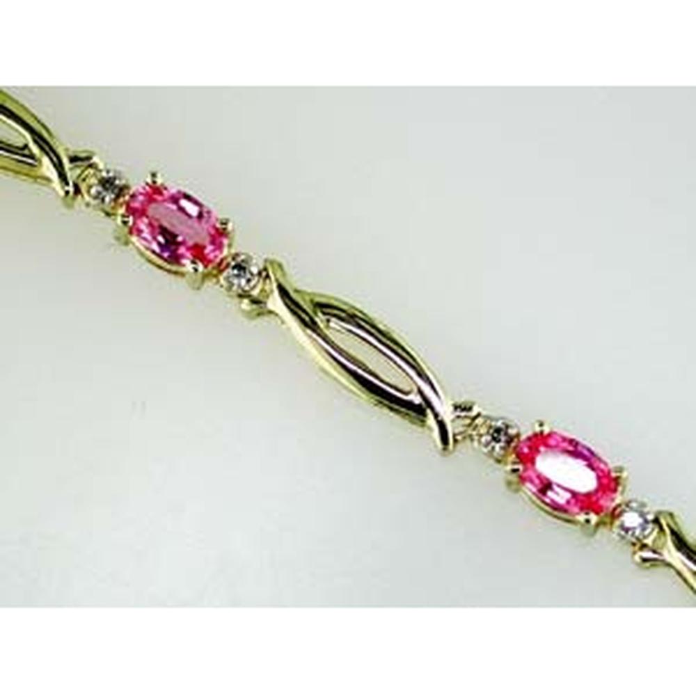 Royal 14K Yellow Gold Diamond & Pink Sapphire Oval Bracelet - Exquisite Elegance