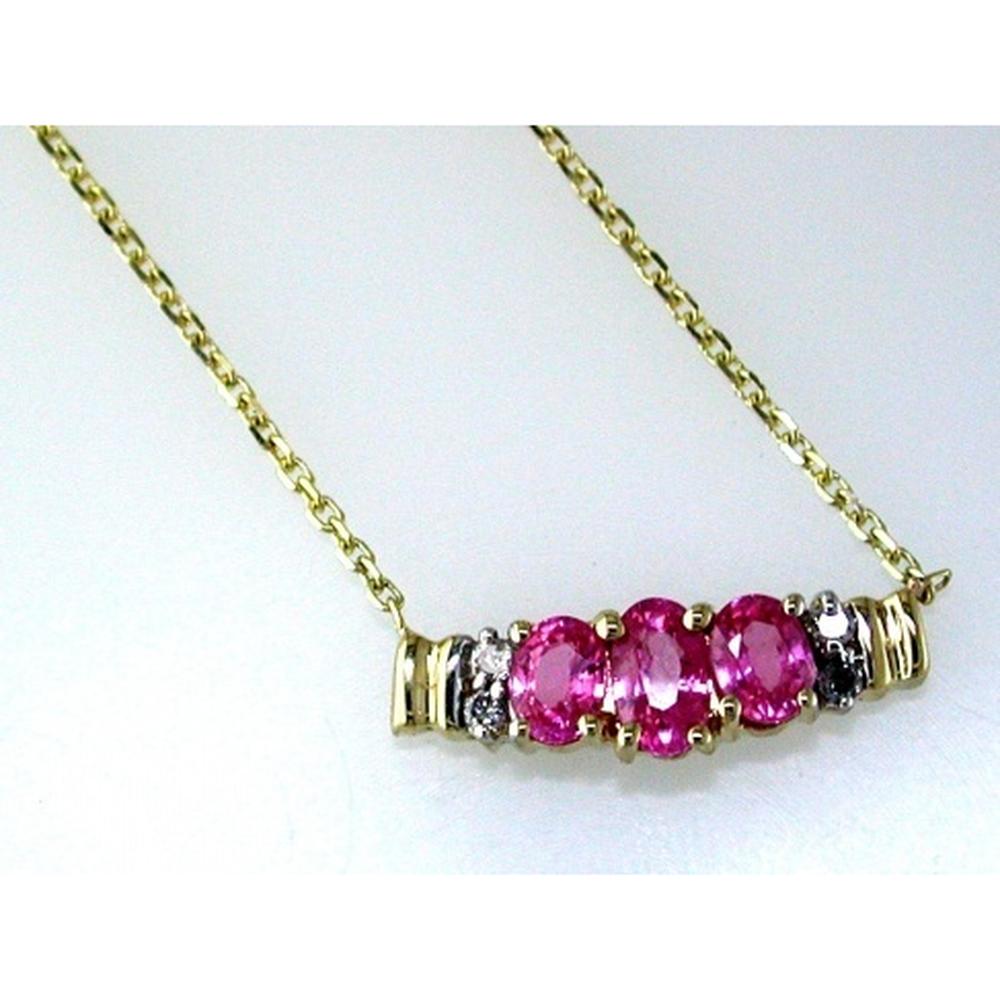 Royal 14K Yellow Gold Diamond & Pink Sapphire Three-Stone Necklace - 0.85 Carat Total Gem Weight