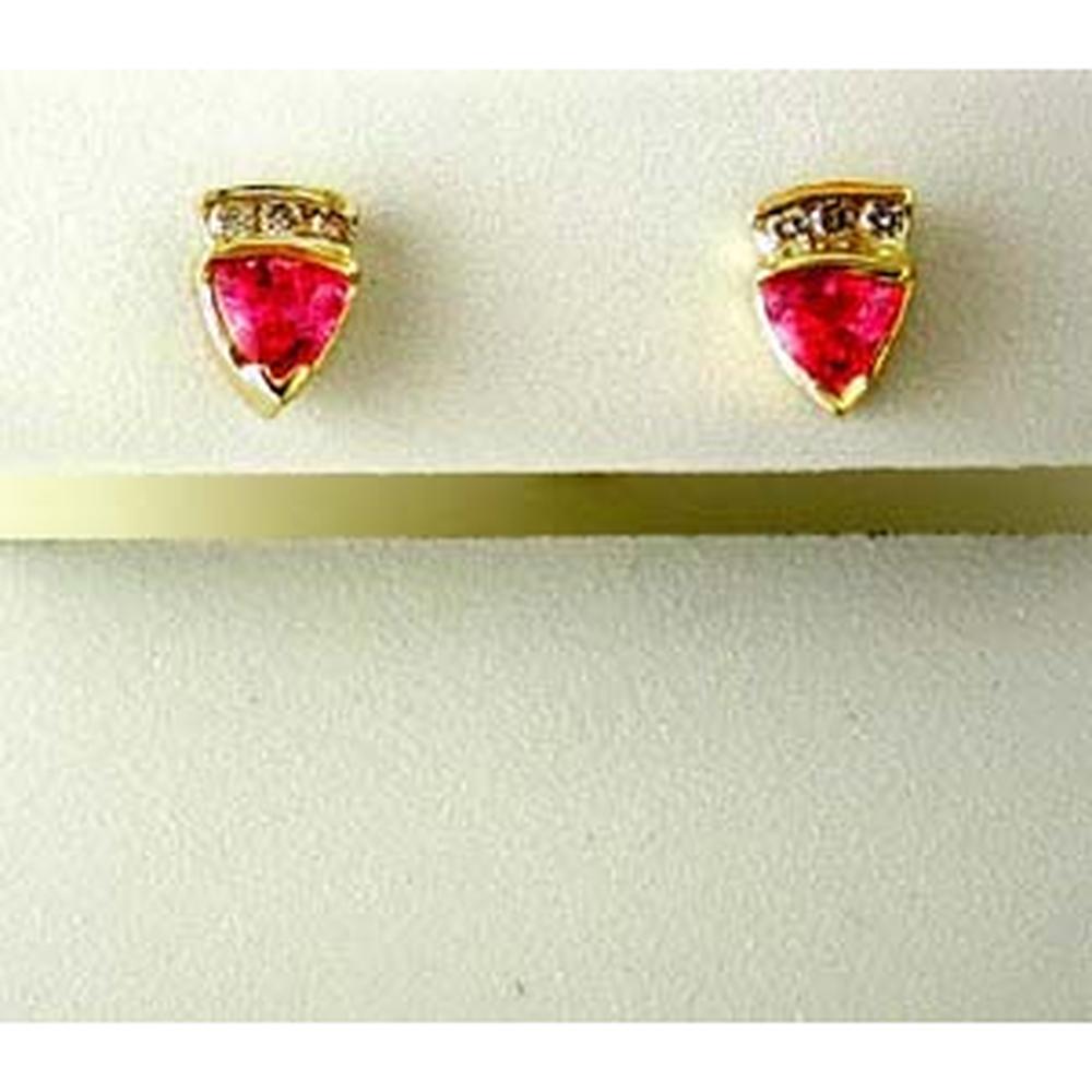 Royal 14K Yellow Gold Diamond & Pink Sapphire Trillion Earrings - 0.10 Carat Diamond, 0.60 Carat Pink Sapphire