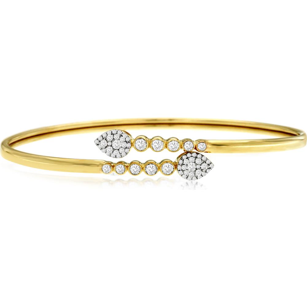 Royal 14K Yellow Gold Diamond Bangle with Leaf Design - 0.77 Carats Total Diamond Weight