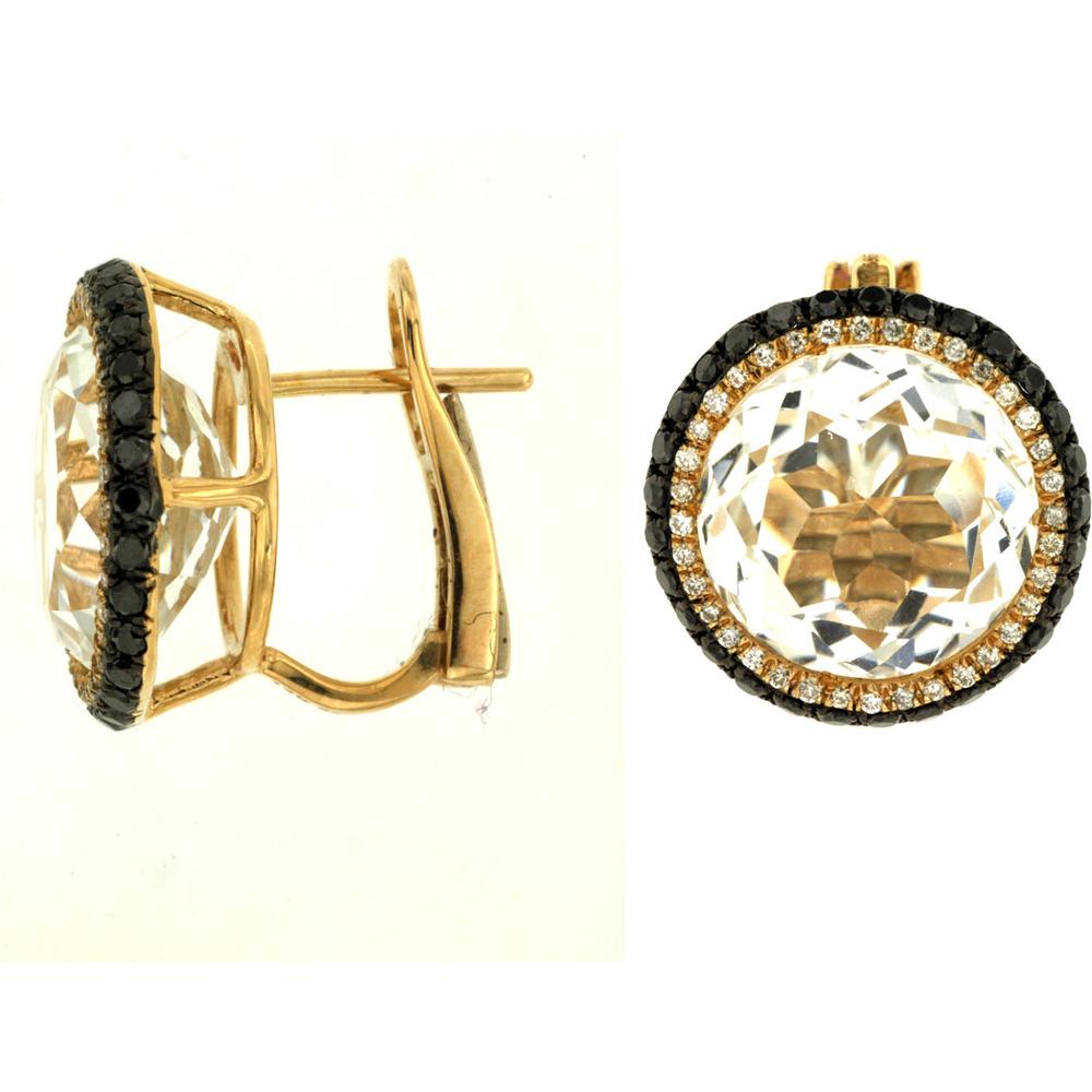 Royal 14K Yellow Gold Diamond, Black Diamond & White Topaz Oval Earrings - 14.00 Carat Total Carat Weight
