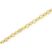 Royal 14K Yellow Gold Diamond Bracelet with Alternating Emerald Cut and Round Diamonds - 1.4 Carats Total Diamond Weight