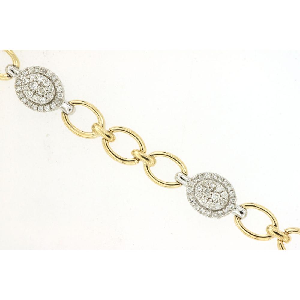 Royal 14K Yellow Gold Diamond Bracelet with Oval Clusters and Halo Setting - 0.75 Carat Total Diamond Weight