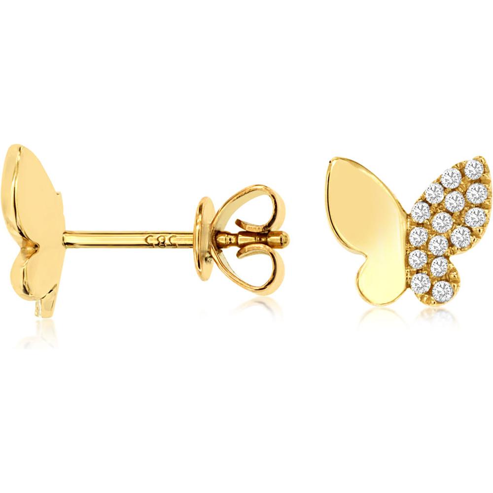 Royal 14K Yellow Gold Diamond Butterfly Earrings - 0.13 Carat Total Diamond Weight