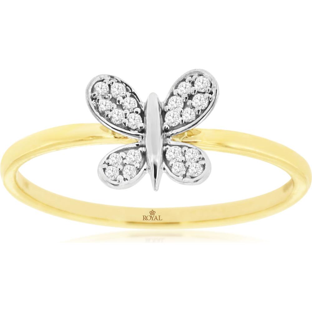 Royal 14K Yellow Gold Diamond Butterfly Ring - 0.08 Carats Total Diamond Weight