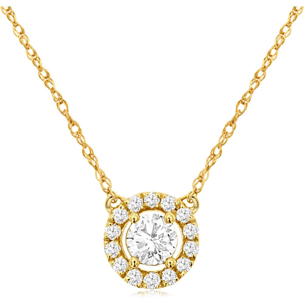 Royal 14K Yellow Gold Diamond Circle Halo Necklace with Round Cut Diamond - 0.33 Carats Total Diamond Weight