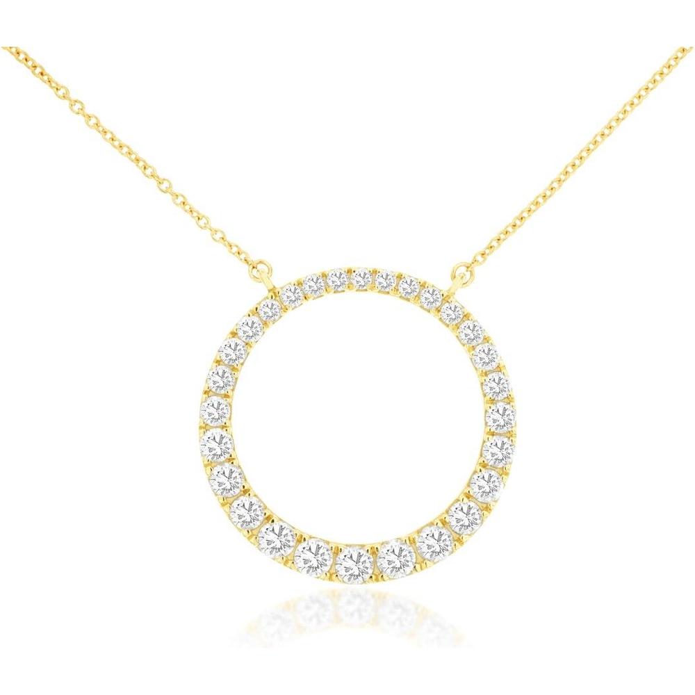 Royal 14K Yellow Gold Diamond Circle Pendant Necklace - 1 Carat Total Diamond Weight