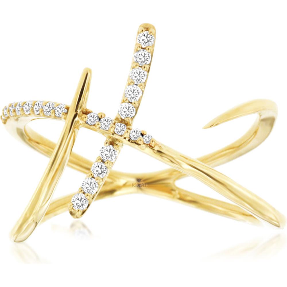 Royal 14K Yellow Gold Diamond Crisscross Ring with 0.16 Carats Total Diamond Weight