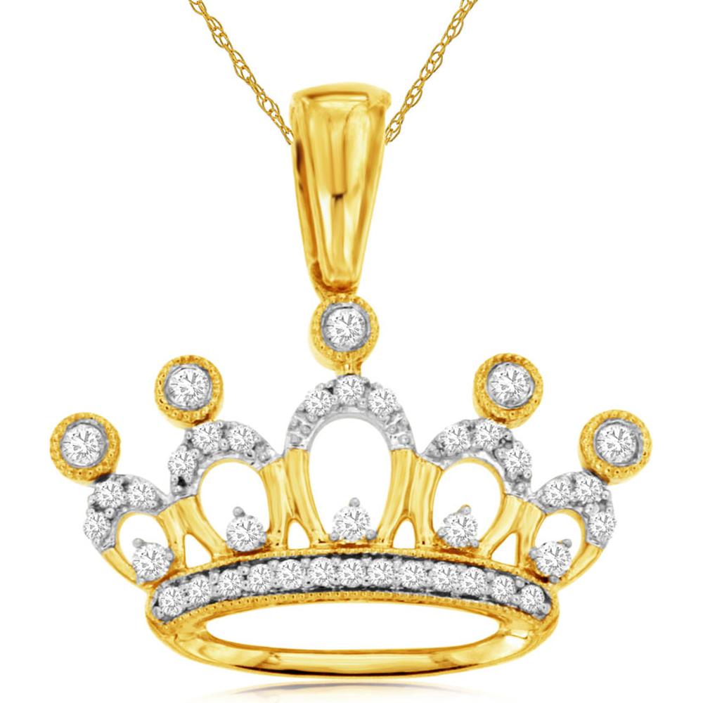 Royal 14K Yellow Gold Diamond Crown Pendant - 0.16 Carats Total Diamond Weight