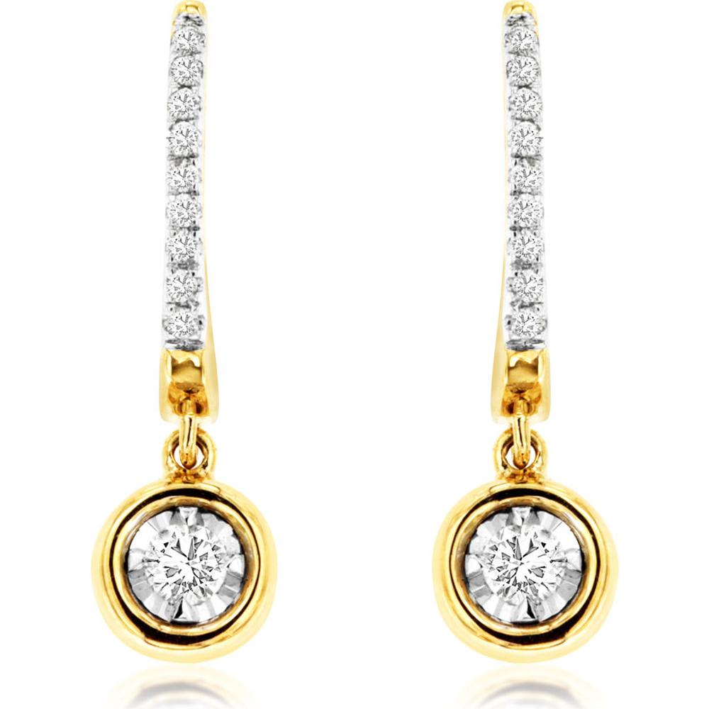 Royal 14K Yellow Gold Diamond Drop Earrings with Bezel-Set Round Diamonds - 0.25 Carats Total Diamond Weight