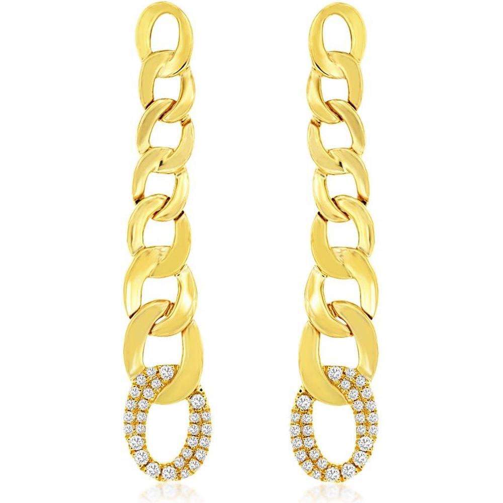 Royal 14K Yellow Gold Diamond Drop Earrings with Interlocking Chain Links - 0.20 Carats Total Diamond Weight
