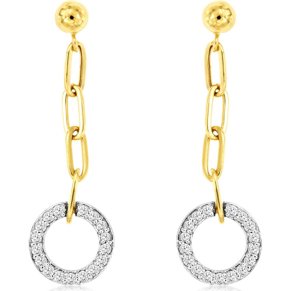 Royal 14K Yellow Gold Diamond Drop Earrings with Link Chain - 0.30 Carats Total Diamond Weight
