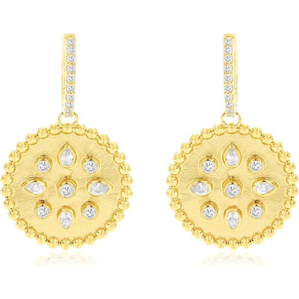 Royal 14K Yellow Gold Diamond Drop Earrings with Round and Teardrop Diamonds - 0.85 Carat Total Diamond Weight
