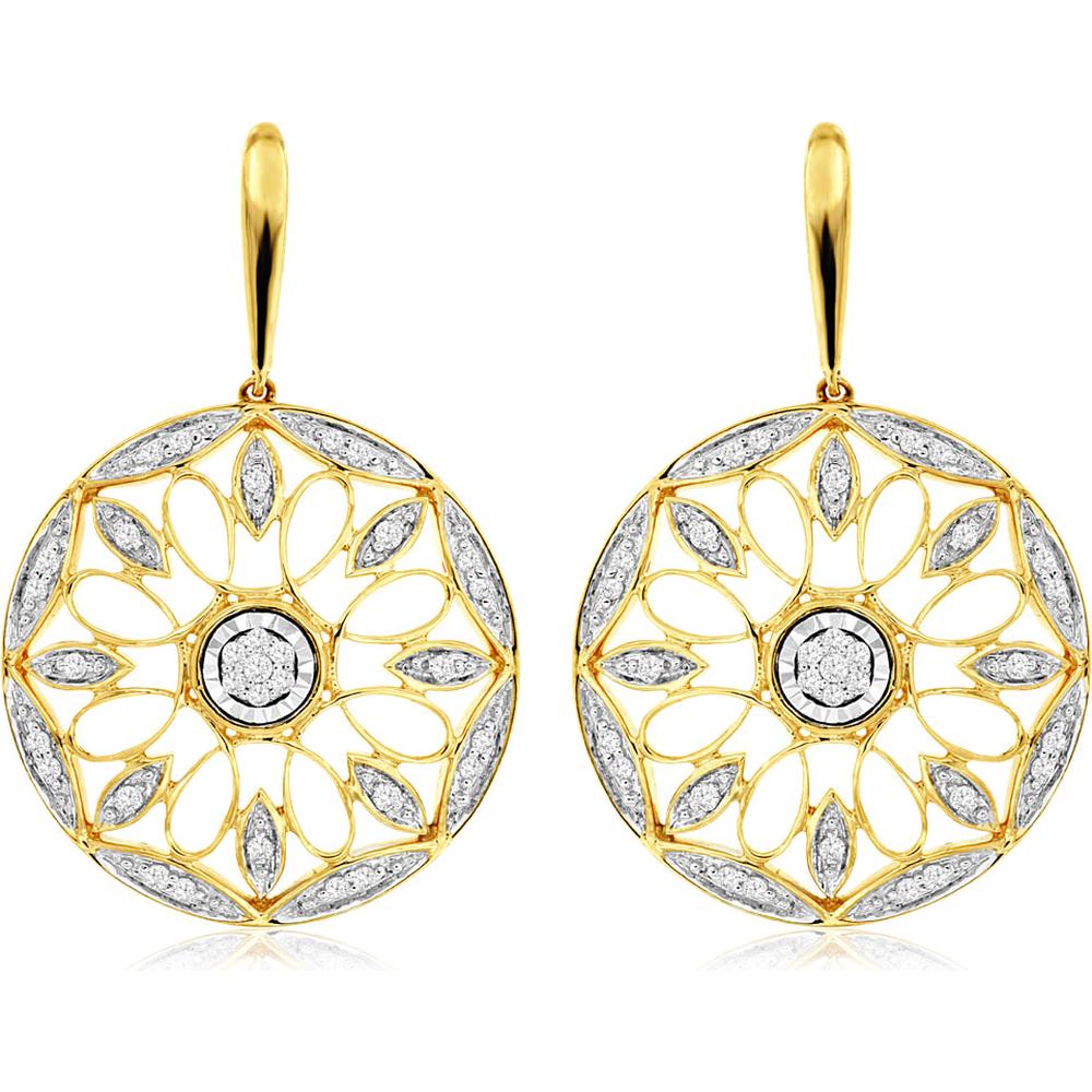 Royal 14K Yellow Gold Diamond Earrings with Floral Design - 0.25 Carats Total Diamond Weight