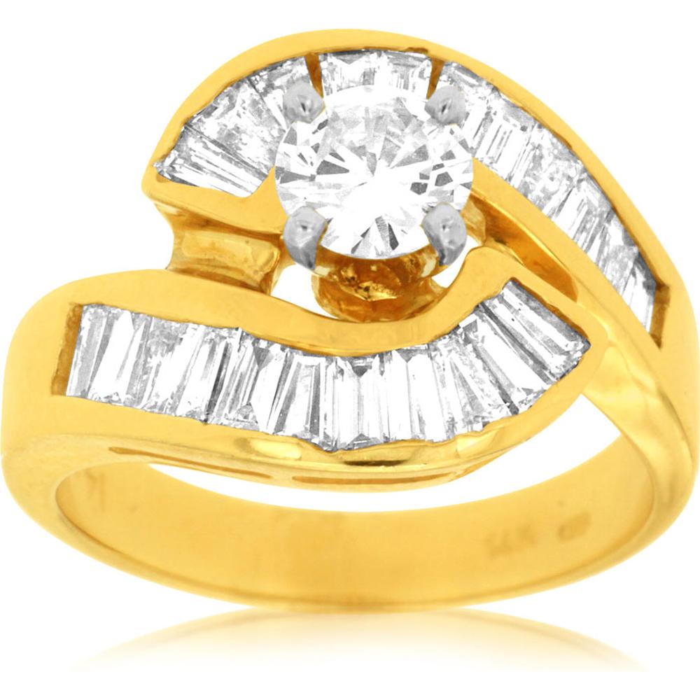 Royal 14K Yellow Gold Diamond Engagement Ring - 1.65 Carat Total Diamond Weight