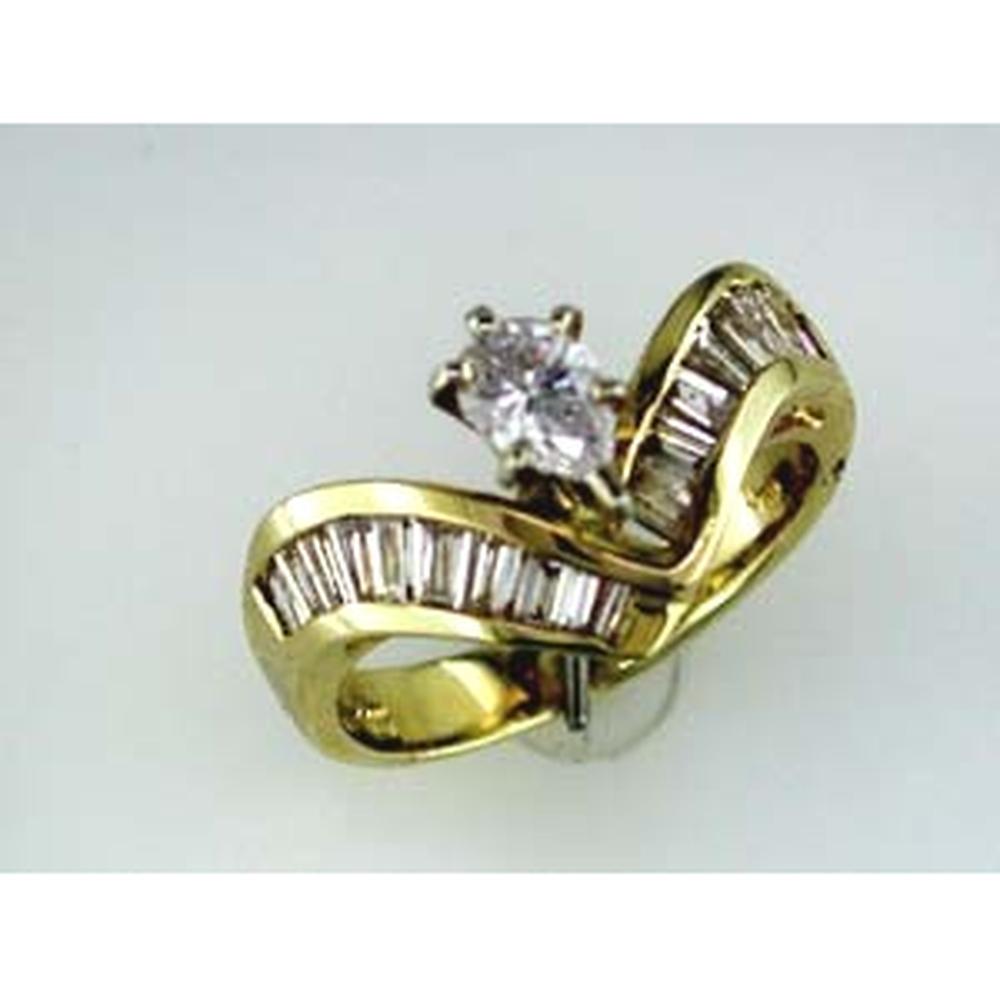 Royal 14K Yellow Gold Diamond Engagement Ring - Pear Shape 1.37 Carat Total Diamond Weight