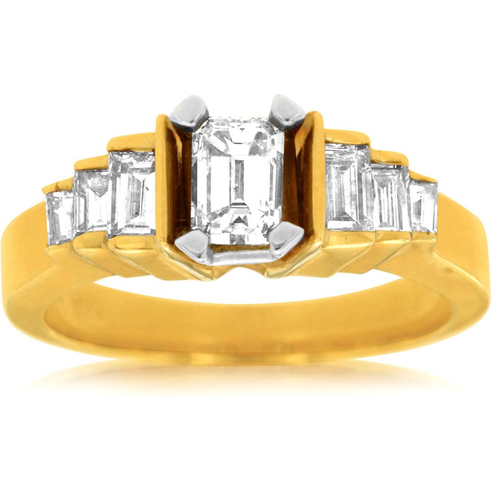 Royal 14K Yellow Gold Diamond Engagement Ring with 0.65 Carat Emerald Cut Center Diamond - 1.40 Carat Total Diamond Weight