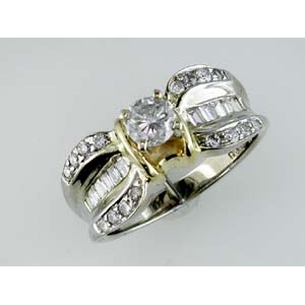 Royal 14K Yellow Gold Diamond Engagement Ring with Baguette Accents - 0.89 Carat Total Diamond Weight