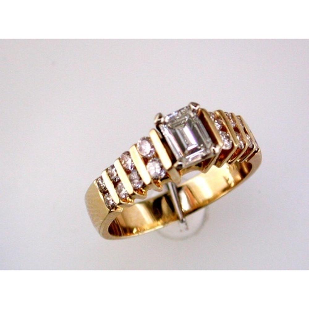 Royal 14K Yellow Gold Diamond Engagement Ring with Emerald Cut Center - 1.02 Carat Total Diamond Weight