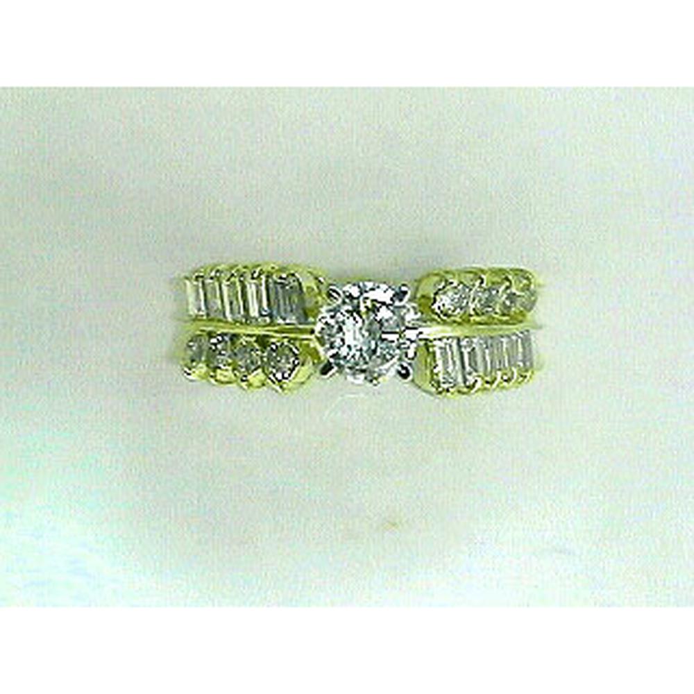 Royal 14K Yellow Gold Diamond Engagement Ring with Round and Baguette Diamonds - 1.06 Carat Total Diamond Weight