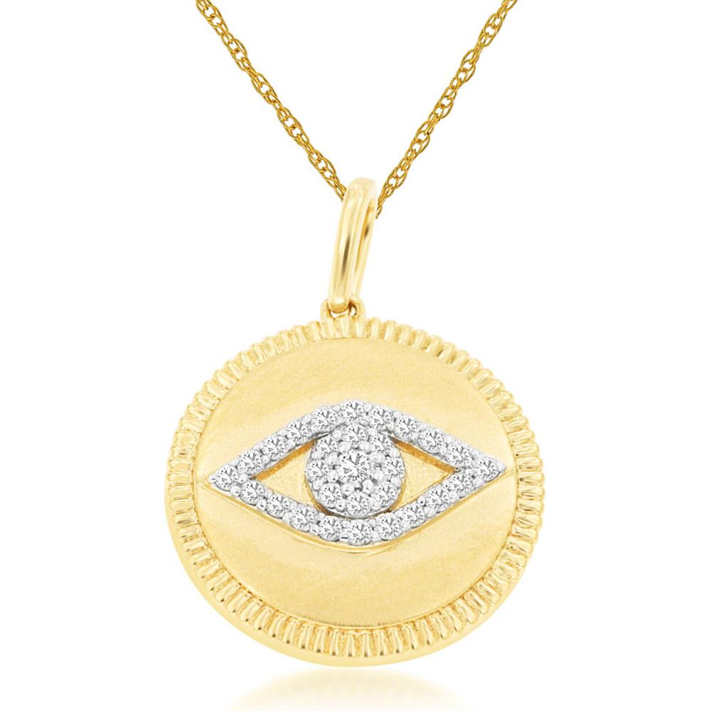 Royal 14K Yellow Gold Diamond Eye Pendant with Pavé-Set Round Diamonds - 0.14 Carat Total Diamond Weight