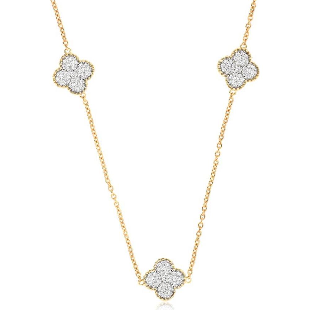 Royal 14K Yellow Gold Diamond Floral Necklace with Milgrain Detail - 0.85 Carats Total Diamond Weight