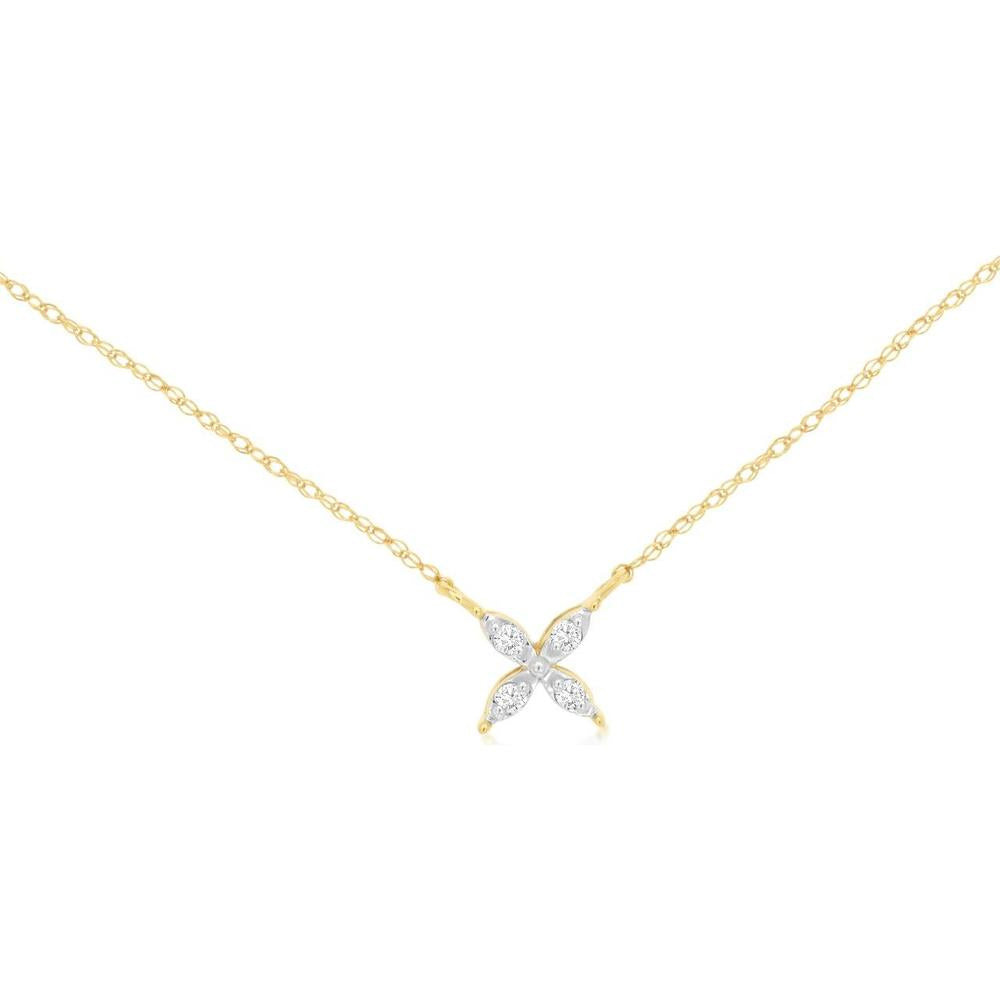 Royal 14K Yellow Gold Diamond Floral Pendant Necklace with Milgrain Detailing - 0.05 Carats Total Diamond Weight