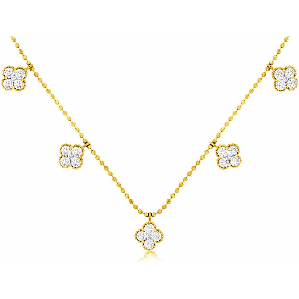 Royal 14K Yellow Gold Diamond Flower Station Necklace - 1.06 Carat Total Diamond Weight