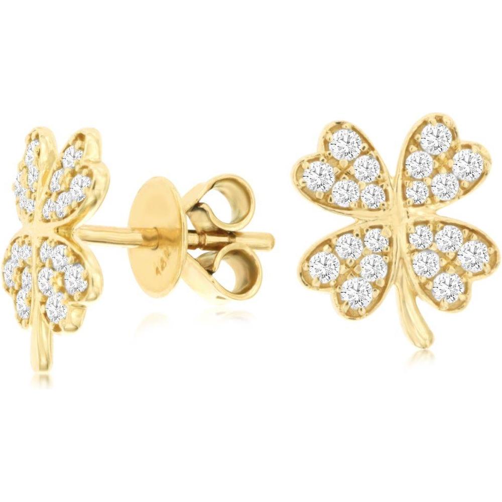 Royal 14K Yellow Gold Diamond Four-Leaf Clover Stud Earrings - 0.45 Carats Total Diamond Weight