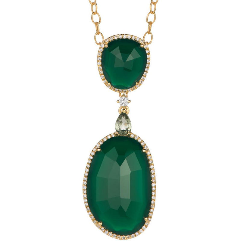 Royal 14K Yellow Gold Diamond, Green Agate & Green Sapphire Pendant - Nature's Harmony