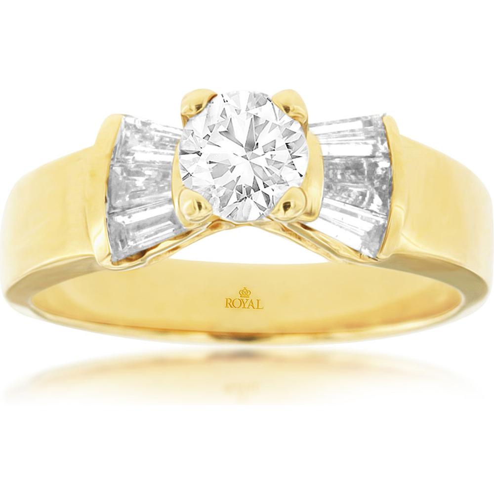 Royal 14K Yellow Gold Diamond Halo Engagement Ring - 0.90 Carat Total Diamond Weight
