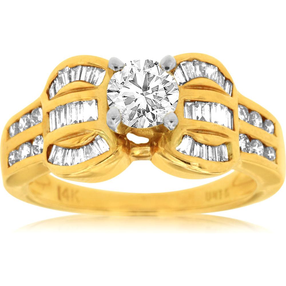 Royal 14K Yellow Gold Diamond Halo Engagement Ring - 1.35 Carat Total Diamond Weight