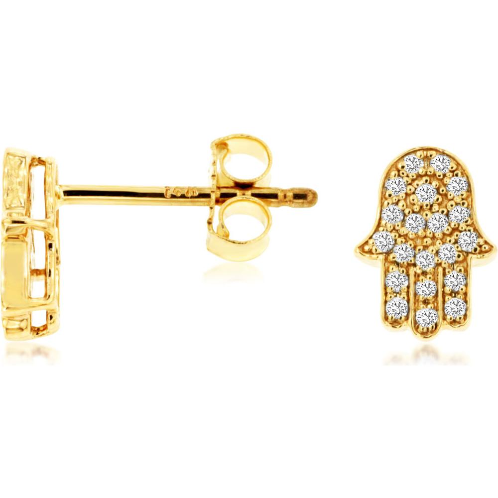 Royal 14K Yellow Gold Diamond Hamsa Hand Earrings - 0.16 Carats Total Diamond Weight