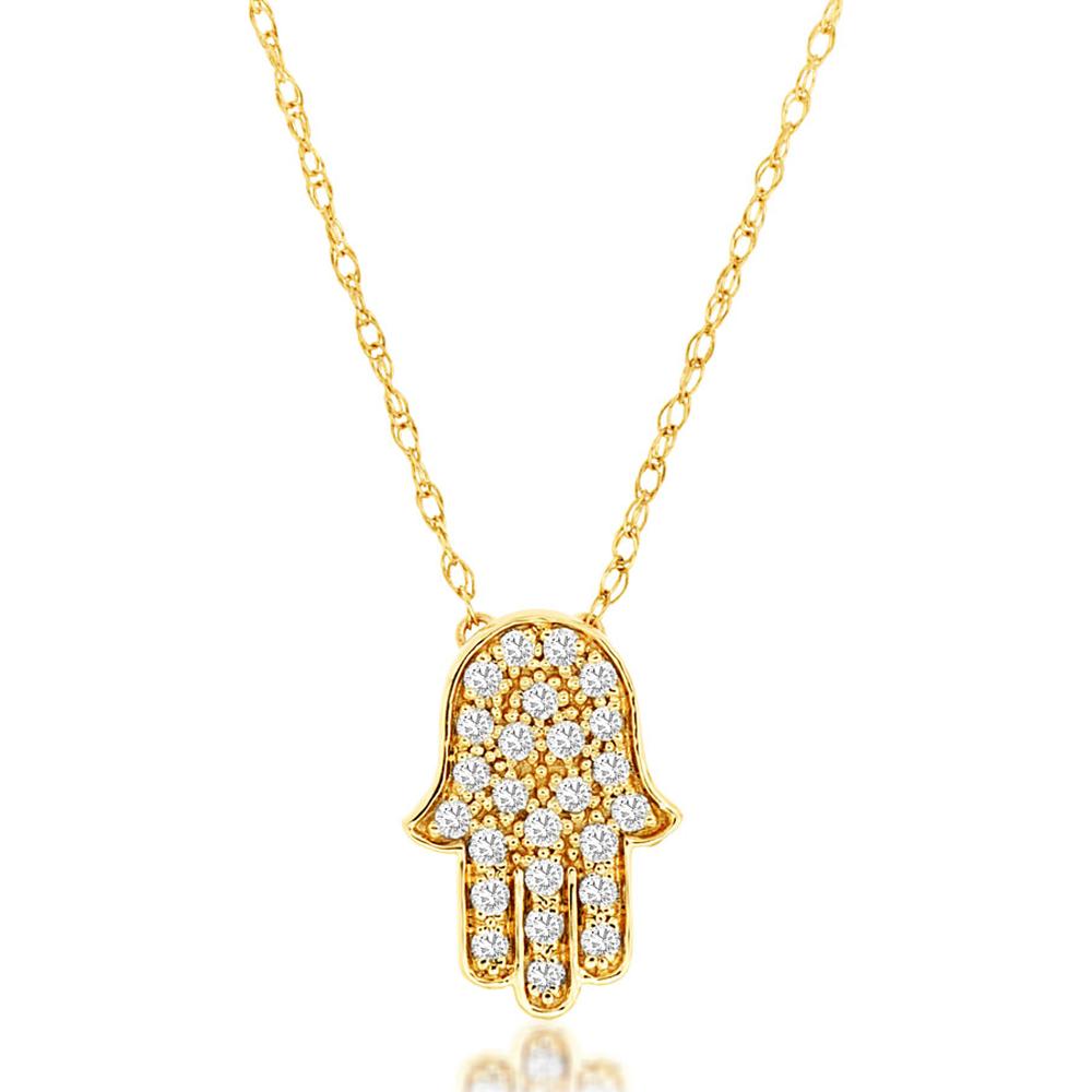 Royal 14K Yellow Gold Diamond Hand Necklace - Symbolic Elegance