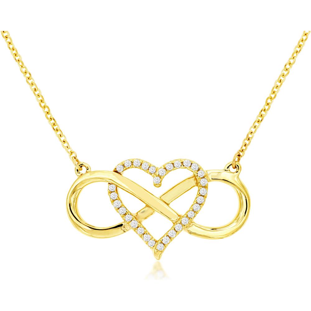 Royal 14K Yellow Gold Diamond Heart and Infinity Pendant Necklace - 0.09 Carat Total Diamond Weight