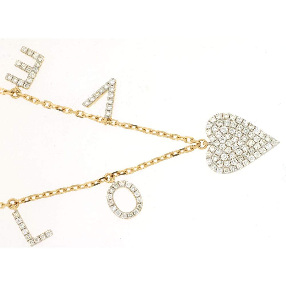 Royal 14K Yellow Gold Diamond Heart and LOVE Charm Bracelet - 0.54 Carats Total Diamond Weight