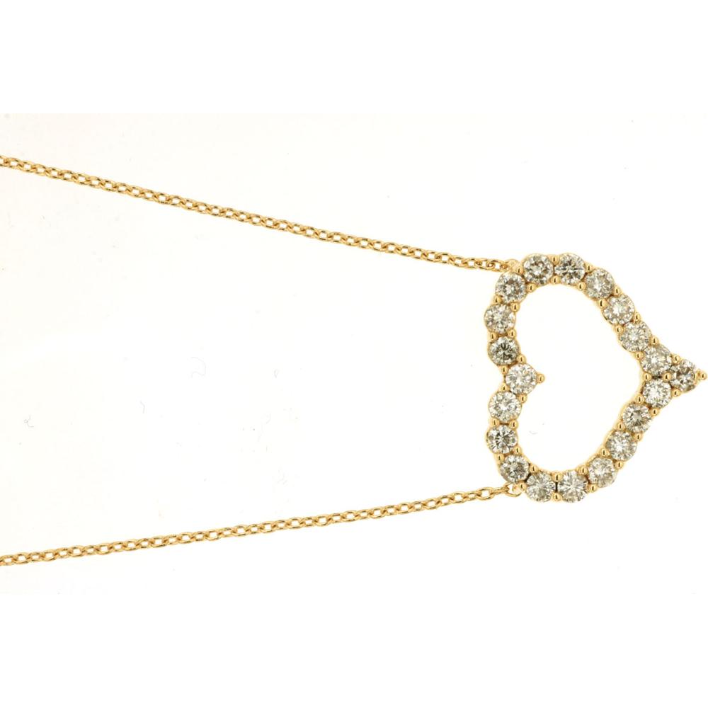Royal 14K Yellow Gold Diamond Heart Necklace with Prong Set Round Diamonds - 0.50 Carat Total Diamond Weight