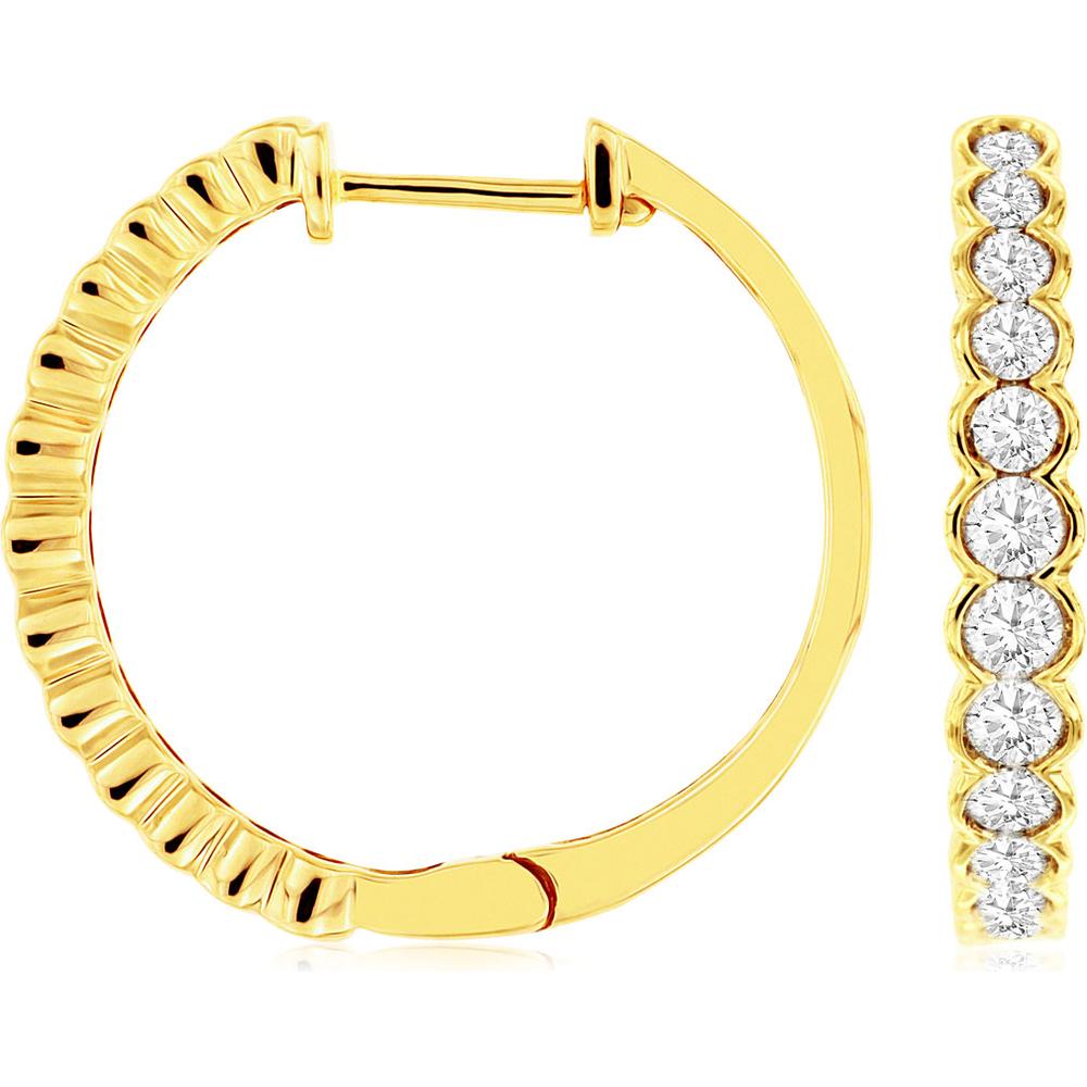 Royal 14K Yellow Gold Diamond Hoop Earrings - 1.00 Carat Total Diamond Weight