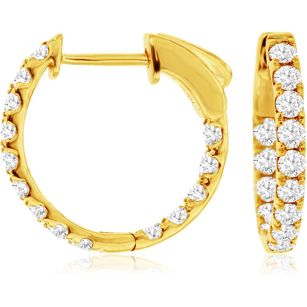 Royal 14K Yellow Gold Diamond Hoop Earrings with Round Brilliant Diamonds - 1.00 Carats Total Diamond Weight