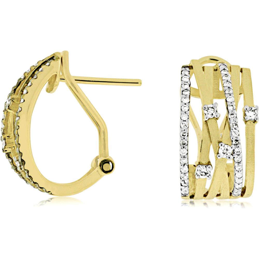 Royal 14K Yellow Gold Diamond Hoop Earrings with Round-Cut Diamonds - 0.45 Carats Total Diamond Weight