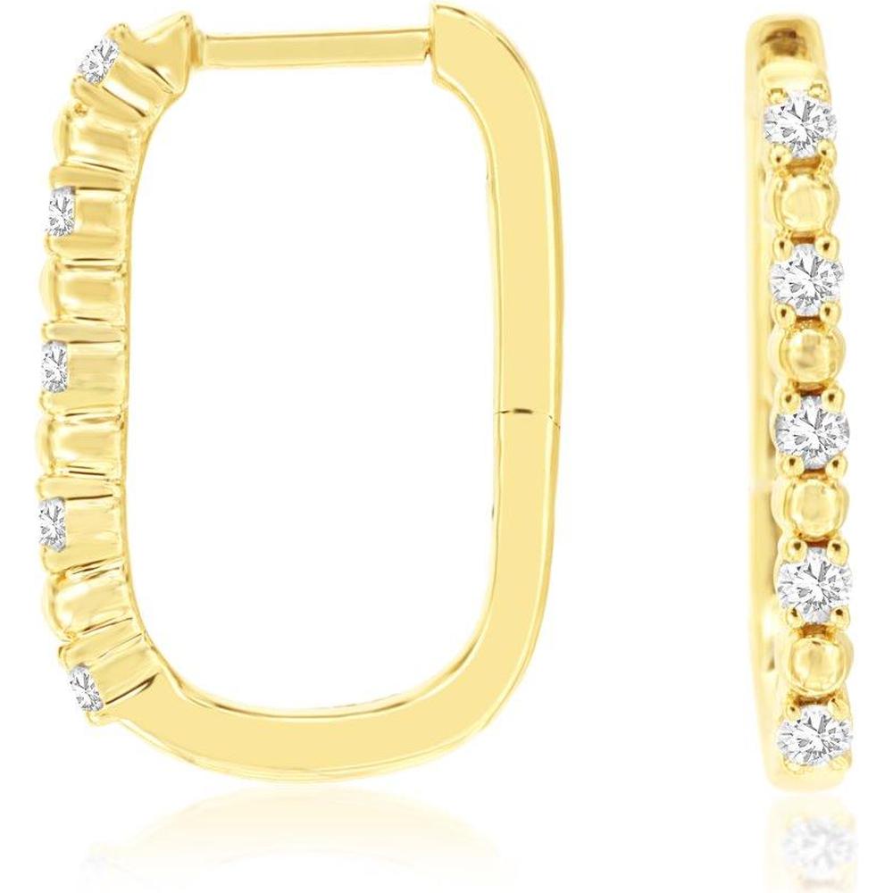 Royal 14K Yellow Gold Diamond Hoop Earrings with Round Diamonds - 0.22 Carats Total Diamond Weight