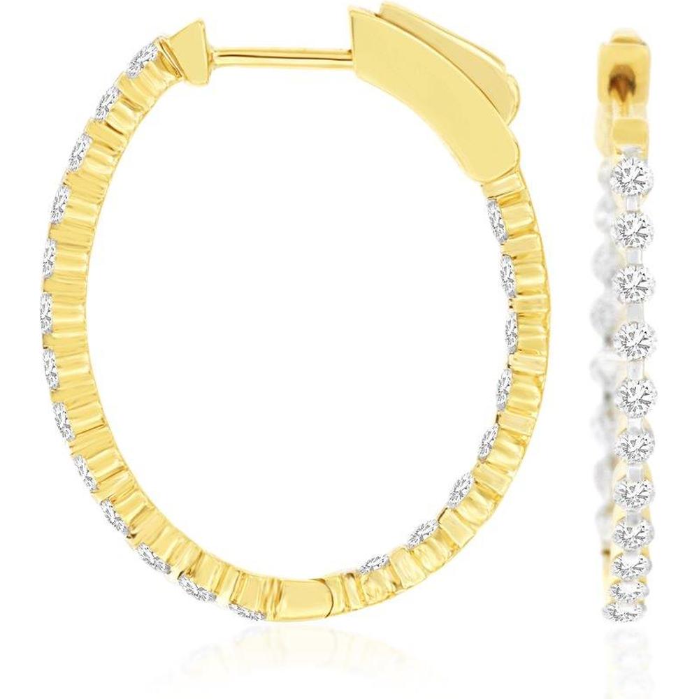 Royal 14K Yellow Gold Diamond Hoop Earrings with Round Diamonds - 1.00 Carats Total Diamond Weight