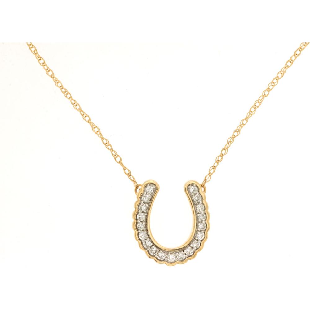 Royal 14K Yellow Gold Diamond Horseshoe Necklace with Pavé Set Diamonds - 0.10 Carat Total Diamond Weight