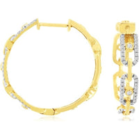 Royal 14K Yellow Gold Diamond Huggie Earrings with Chain-Link Design - 0.33 Carats Total Diamond Weight