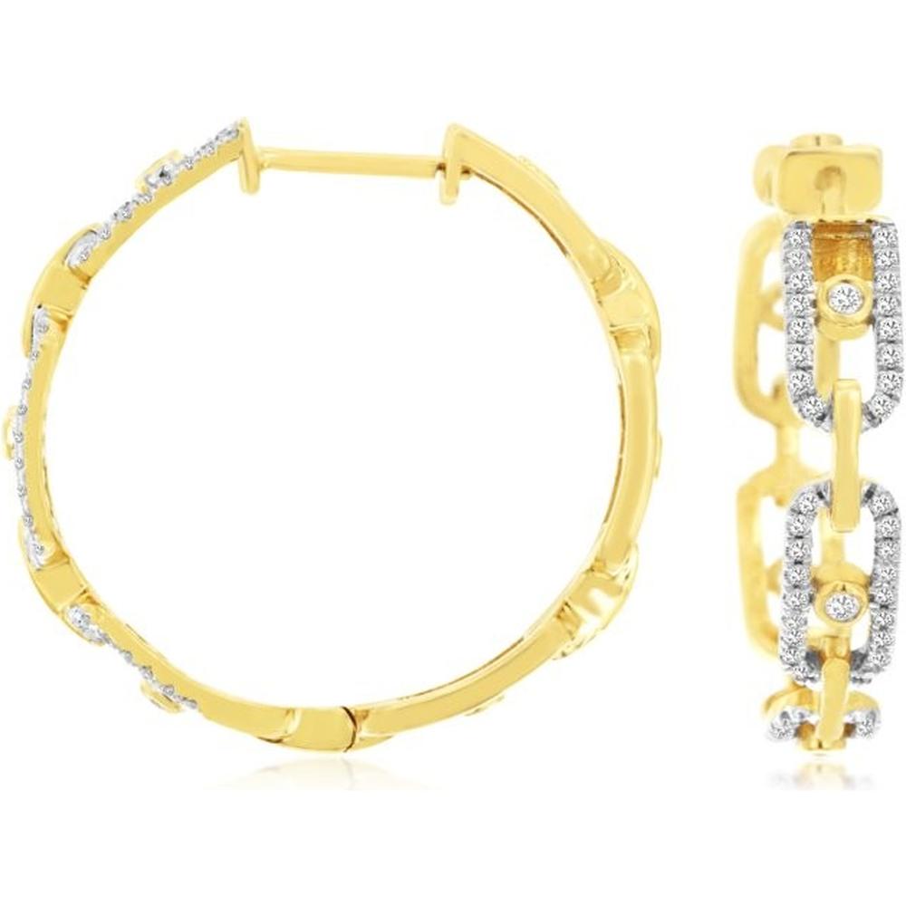 Royal 14K Yellow Gold Diamond Huggie Earrings with Chain-Link Design - 0.33 Carats Total Diamond Weight