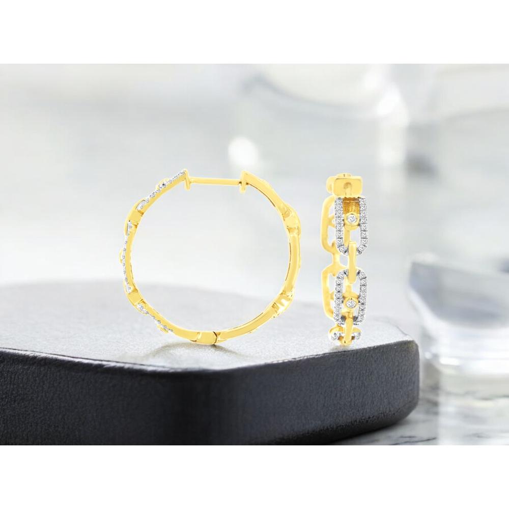 Royal 14K Yellow Gold Diamond Huggie Earrings with Chain-Link Design - 0.33 Carats Total Diamond Weight
