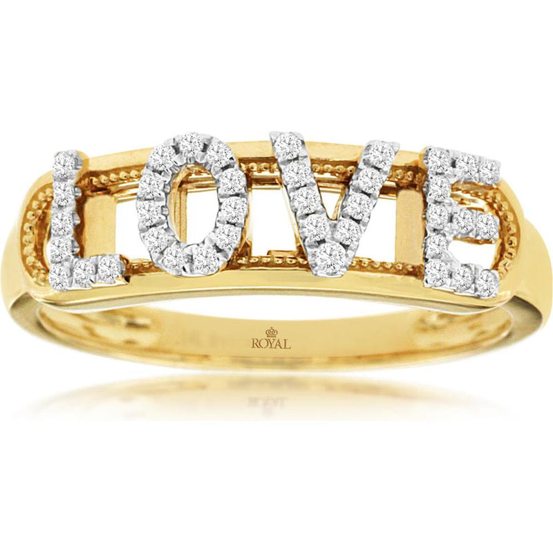 Royal 14K Yellow Gold Diamond Love Ring - 0.14 Carat Total Diamond Weight