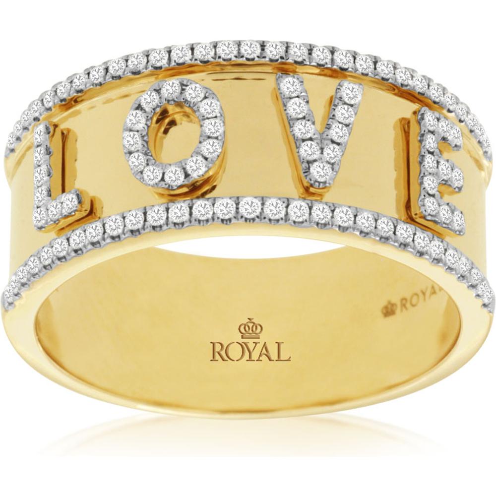 Royal 14K Yellow Gold Diamond Love Ring with 0.26 Carats Total Diamond Weight