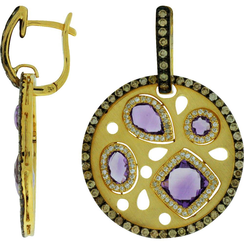 Royal 14K Yellow Gold Diamond, Mocha Diamond & Amethyst Earrings - 2.80 Carat Total Gem Weight